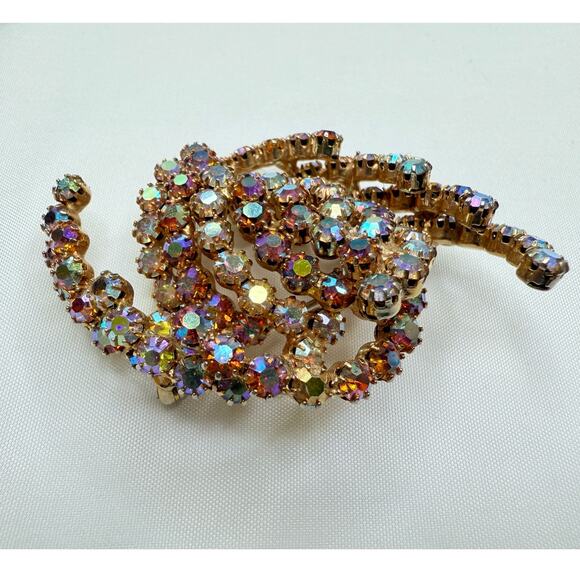 Vintage 1950s Atomic Swirl Brooch Aurora Borealis Rhinestone Galaxy Pin - Picture 4 of 9